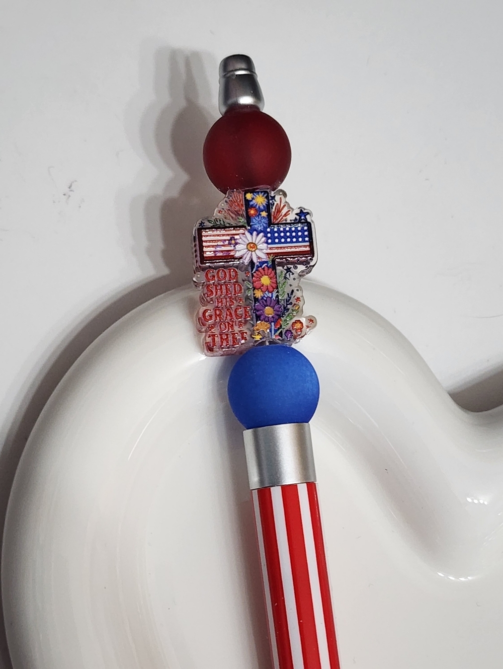 God Shed His Grace On Thee Pen USA Flag Cross Red White Blue Patriotic Refillabl